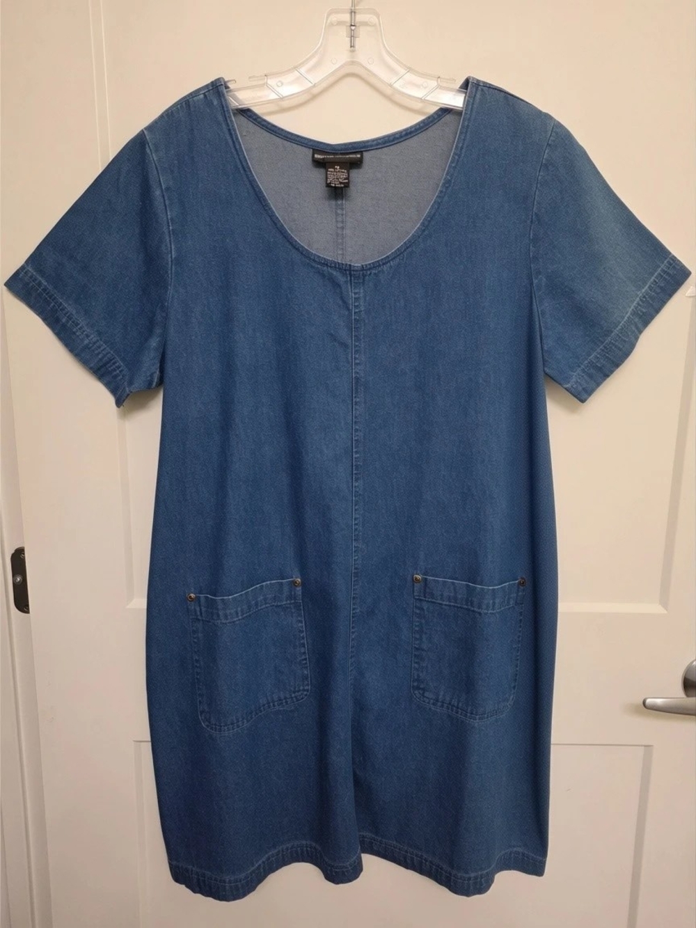 Denim Short-Sleeve Tunic Dress - Blue